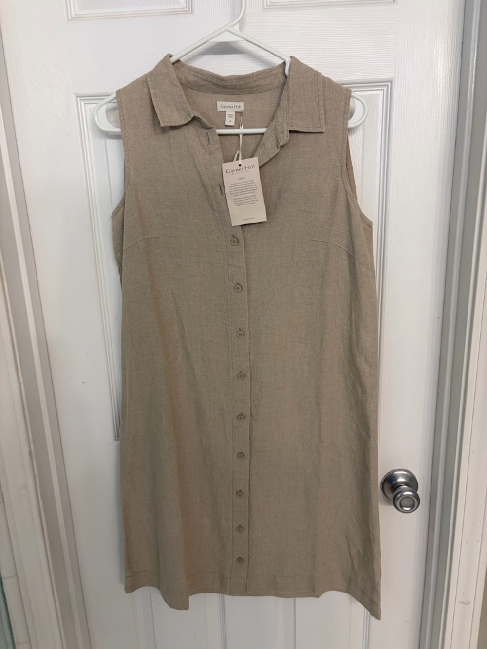 Garnet Hill Sleeveless Button-Front Midi Dress in Tan